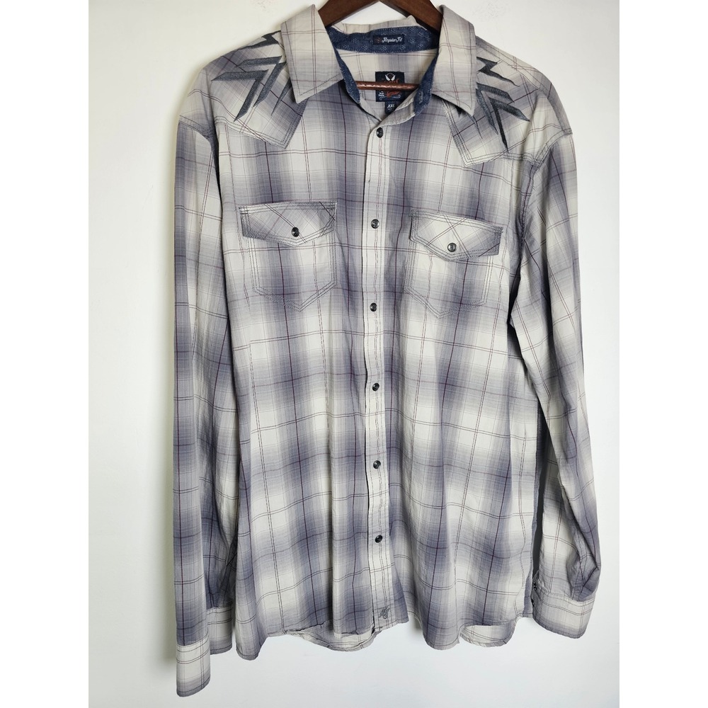Western Moonshine Spirit Brad Paisley Shirt Mens XXL Grey Plaid Embroidered Yoke